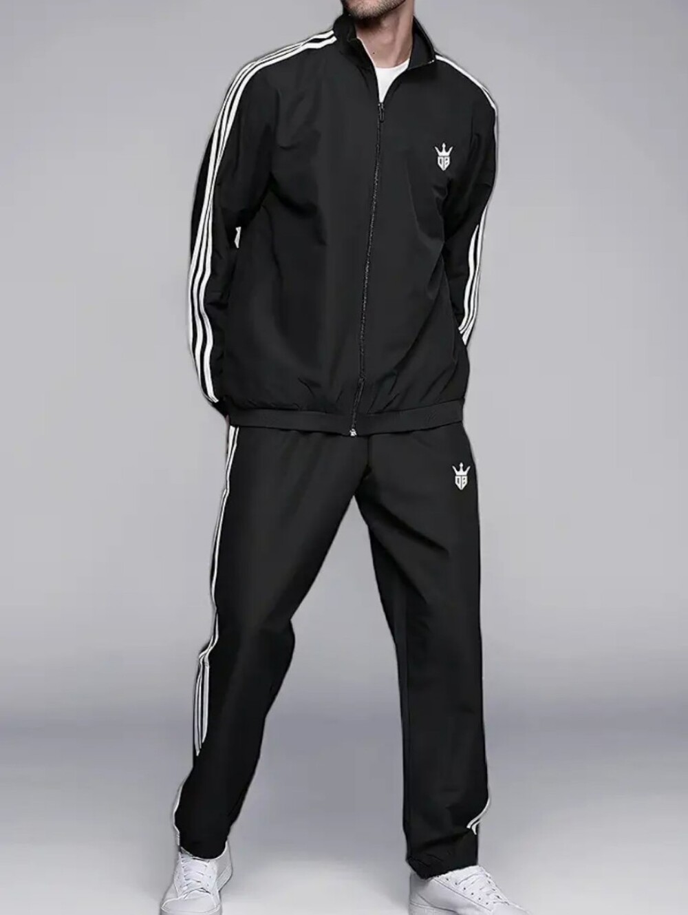 Tracksuit Set Full Zip Jacket Straight Leg Pants Athletic Lounge L Black White